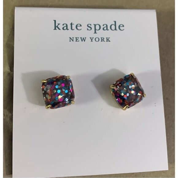 Kate Spade Multi Glitter Crystal Small Square Stud Earrings - Picture 3 of 3
